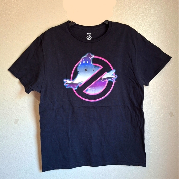 GhostBusters Black Mens Neon Logo Tshirt L 42/44 - Picture 3 of 6